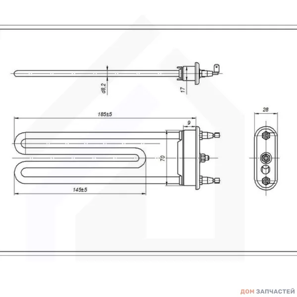 ТЭН 1750W для стиральной машины Aeg, Electrolux, Zanussi с датчиком