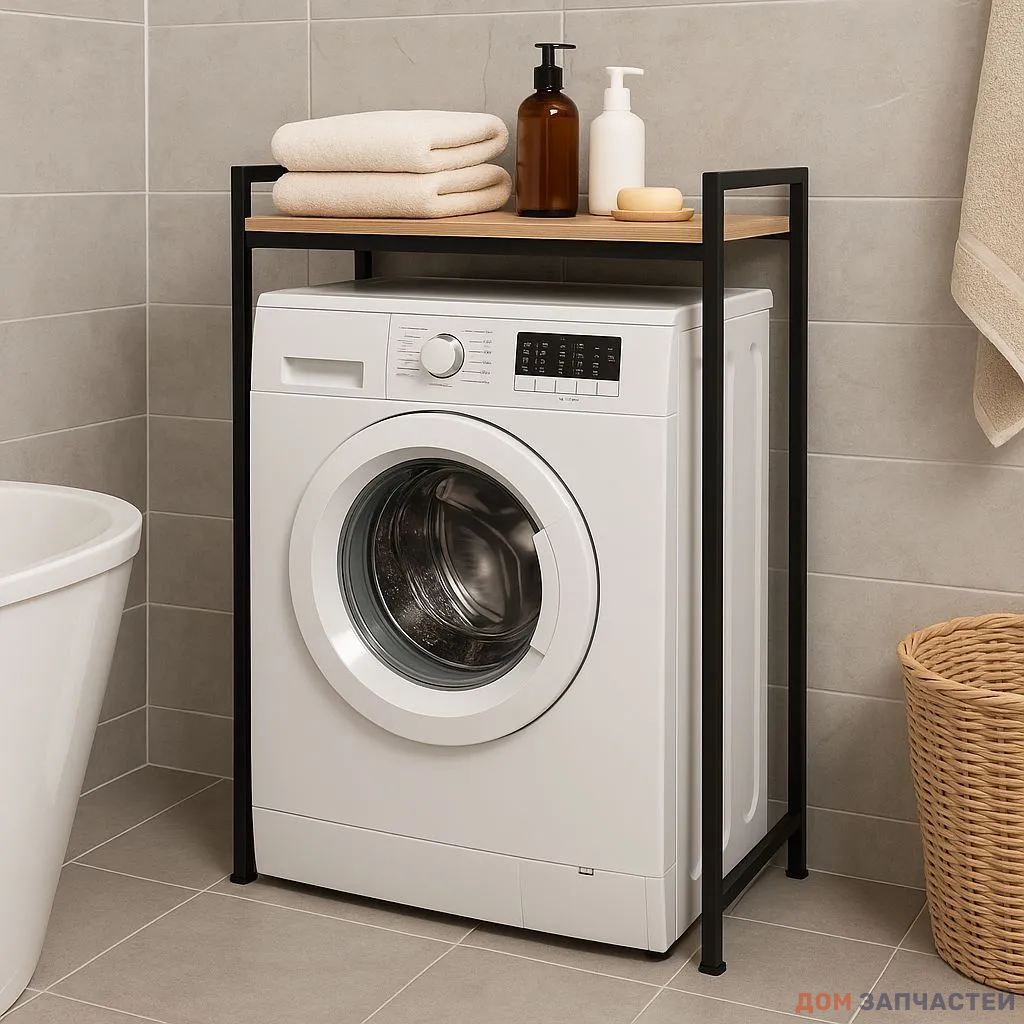 Стеллаж для установки сушильной машины на стиральную черный / полка дерево