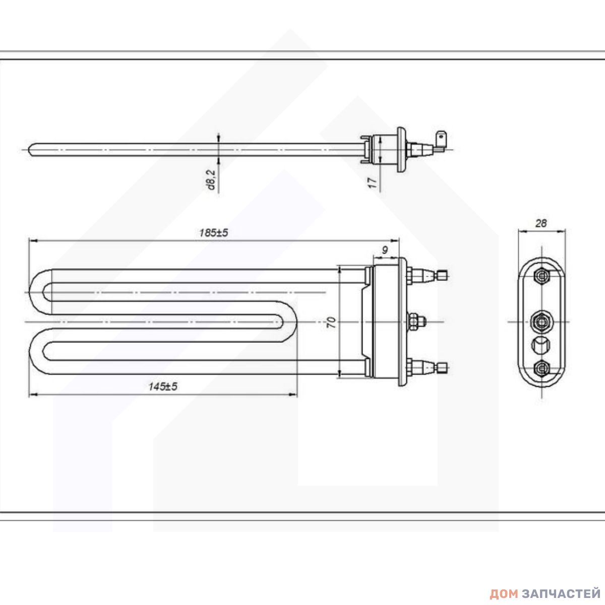 ТЭН 1750W для стиральной машины Aeg, Electrolux, Zanussi с датчиком